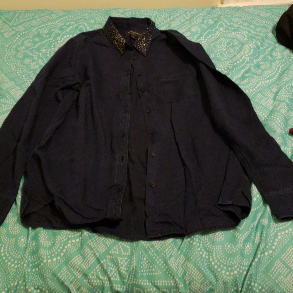 Denim beaded button down shirt